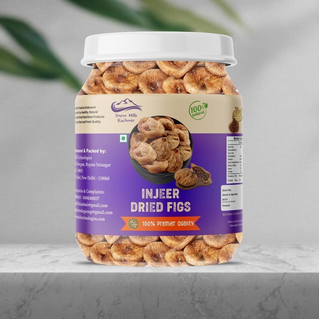 Snow Hills Kashmir Dried Fig Jar 500 grams Anjeer - 500 gram | Dried Figs | Rich Source of Fibre Calcium & Iron | Low in calories and Fat-Free | Premium Dry fruits