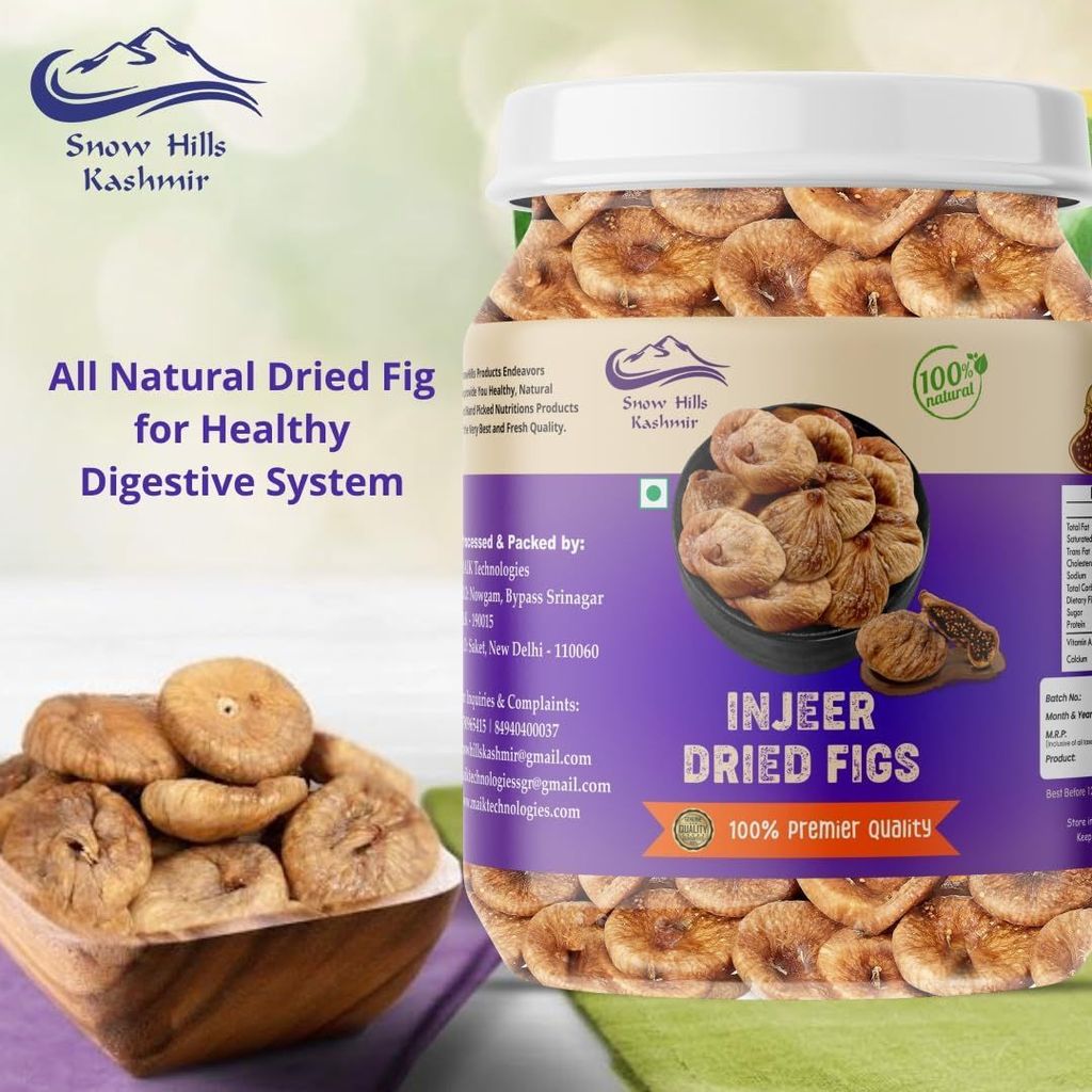 Snow Hills Kashmir Dried Fig Jar 500 grams Anjeer - 500 gram | Dried Figs | Rich Source of Fibre Calcium & Iron | Low in calories and Fat-Free | Premium Dry fruits