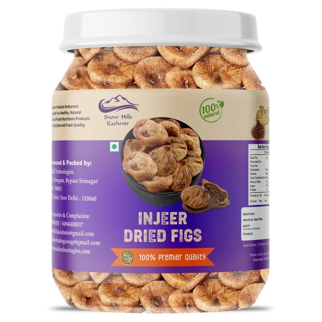 Snow Hills Kashmir Dried Fig Jar 500 grams Anjeer - 500 gram | Dried Figs | Rich Source of Fibre Calcium & Iron | Low in calories and Fat-Free | Premium Dry fruits