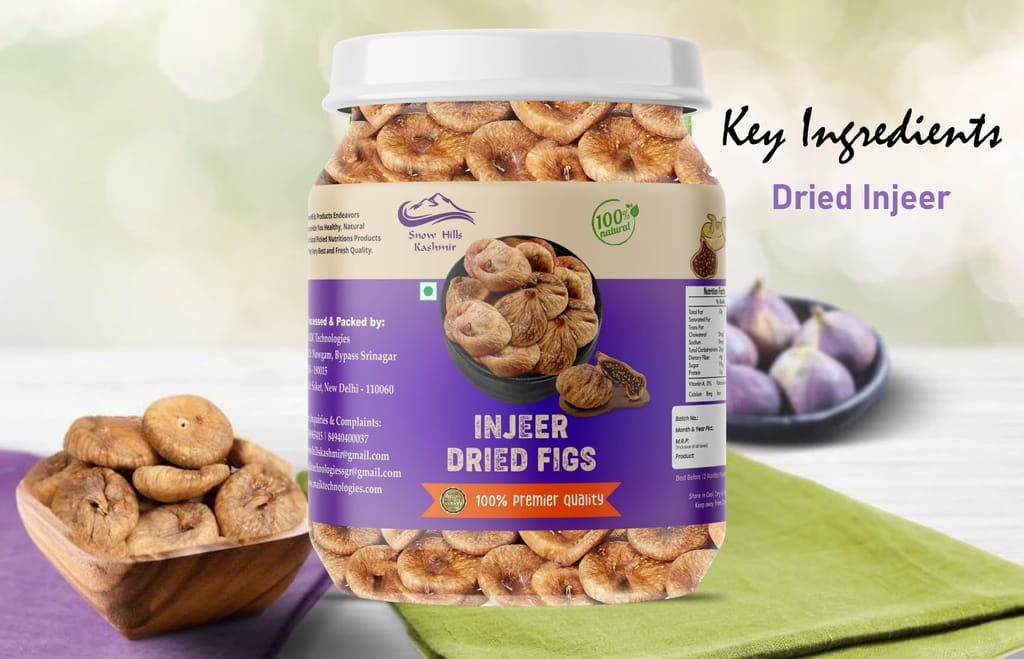 Snow Hills Kashmir Dried Fig Jar 500 grams Anjeer - 500 gram | Dried Figs | Rich Source of Fibre Calcium & Iron | Low in calories and Fat-Free | Premium Dry fruits