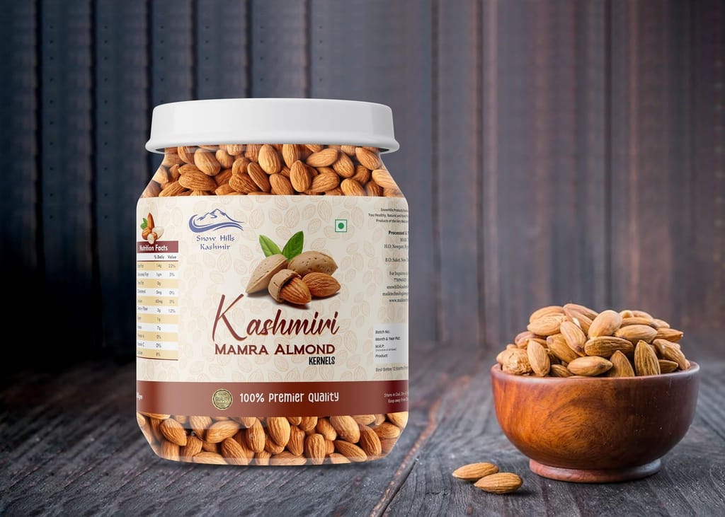Snow Hills Kashmir Premium Mamra Almonds Giri - 500grams | 100% Pure, Organically Cultivated | High Oil Content, Rich in Antioxidants | Boost Brain Power and Stamina |