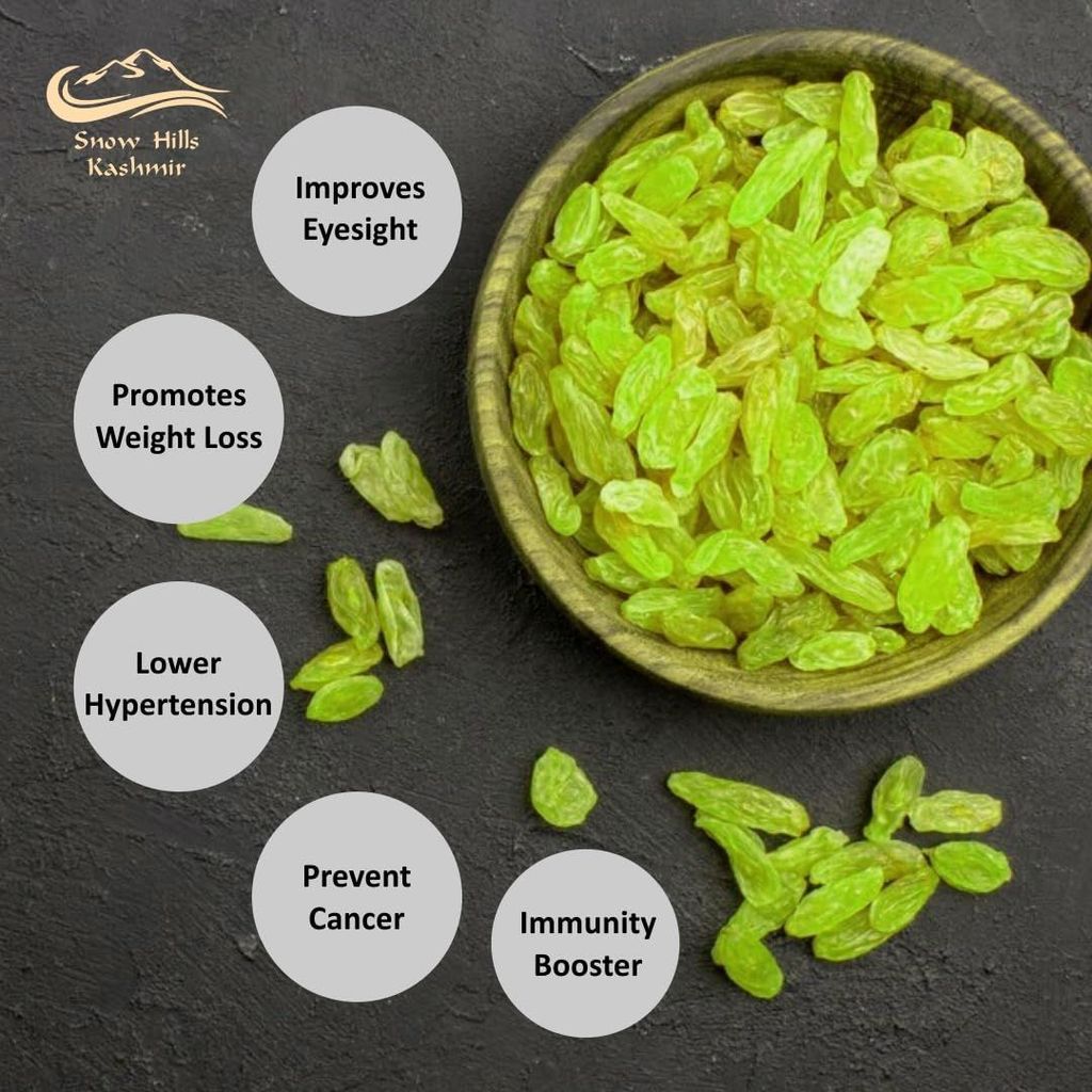 Snow Hills Kashmir Seedless Green Raisins Jar 500 grams Seedless Kishmish Dry fruits | Dry Grapes Kishmish Premium Dry fruits