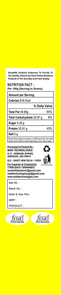 100% Natural and Organic Kashmiri Almonds (INSHELL) (1000)