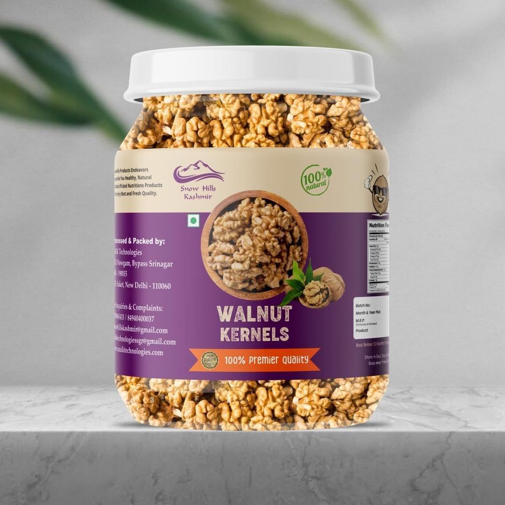 Snow Hills Kashmir Walnut Jar 500 grams Walnut Kernels 500g | Premium Akrot Giri | Fresh Whole Walnuts | Without Shell Akhrot 500gm Premium Dry fruits