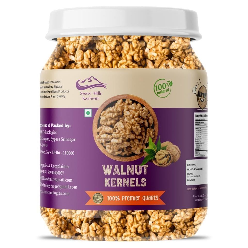 Snow Hills Kashmir Walnut Jar 500 grams Walnut Kernels 500g | Premium Akrot Giri | Fresh Whole Walnuts | Without Shell Akhrot 500gm Premium Dry fruits