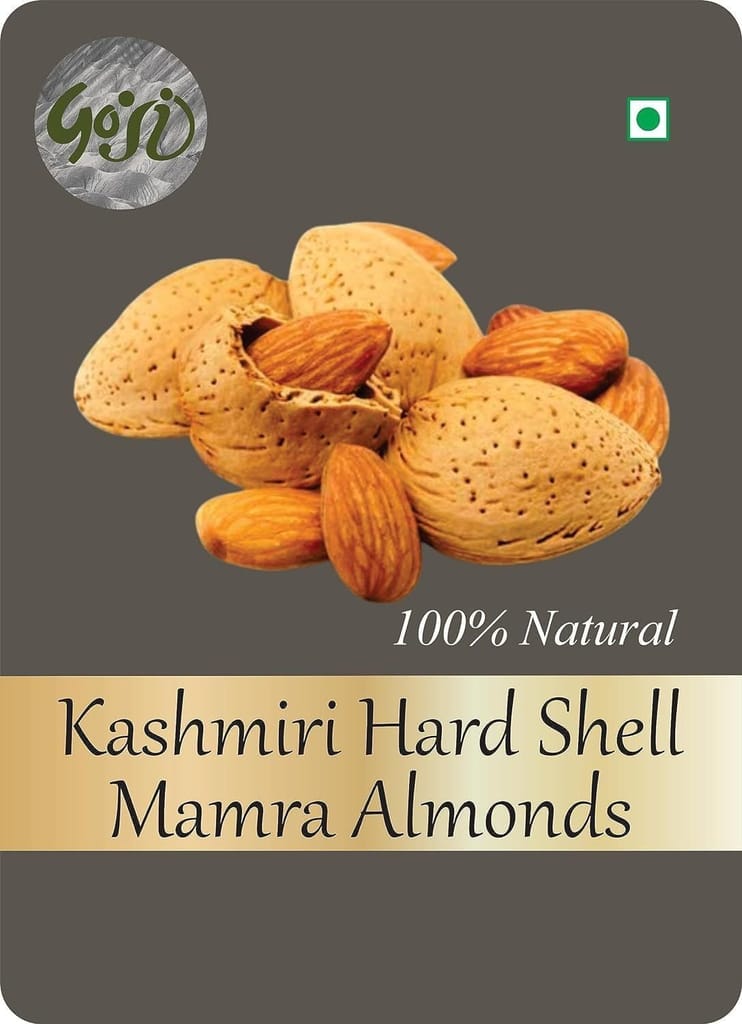 GOJI Kashmiri Kagzi Special Mamra Almonds Withshell (Kashmiri Soft Shell Mamra Badam) 1Kg Pack, Dry Fruit