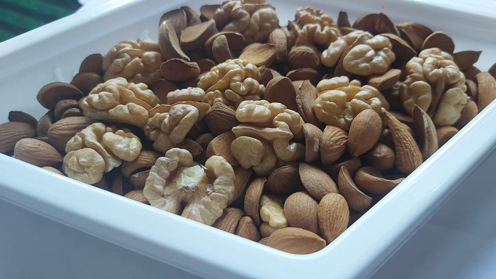 Kashmiri mixed almonds and walnut kernels (mamra giri & ahkrot giri)