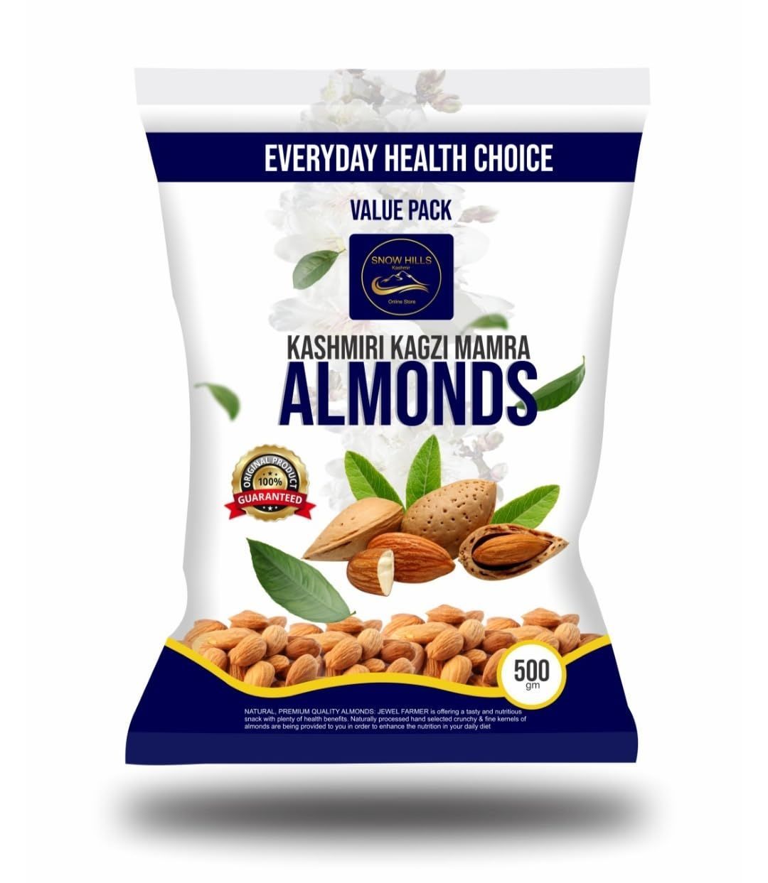 Snow Hills Kashmir Special KAGZI Mamra Almonds with shellsI SOFT Shell & Easy to breeak I High OIL contents I Brain Power and Stamina Booster I With Shell I *break shell to eat* I Mamra Badam I1kg