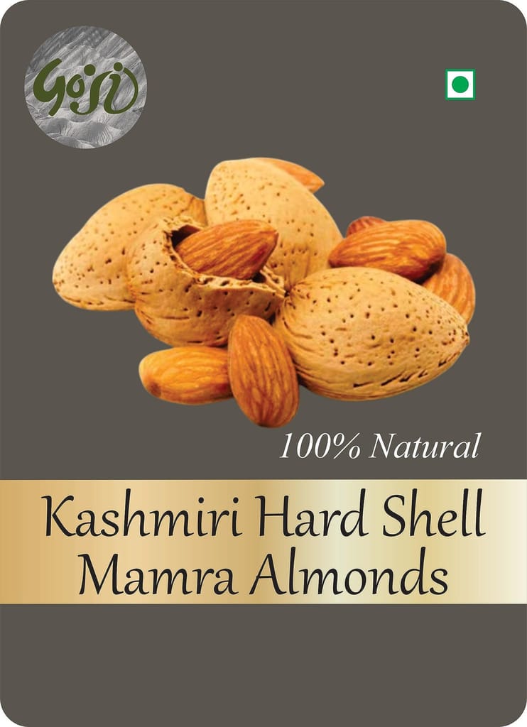 GOJI Royal Mamra Almonds with shell | 100% Pure Almonds with Hard Shell | Shell Is Hard to breakl| High Oil Content, Rich in Antioxidants | Enhances Brain Power and Stamina |