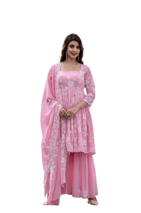 Pink Sharara Suit Set Ready to wear indian salwar kameez Dupatta for women anarkali designer pakistani dresses Festival 3 piece Pink Sharara Suit Set Ready to wear indian salwar kameez Dupatta for women anarkali designer pakistani dresses Festival 3 piece