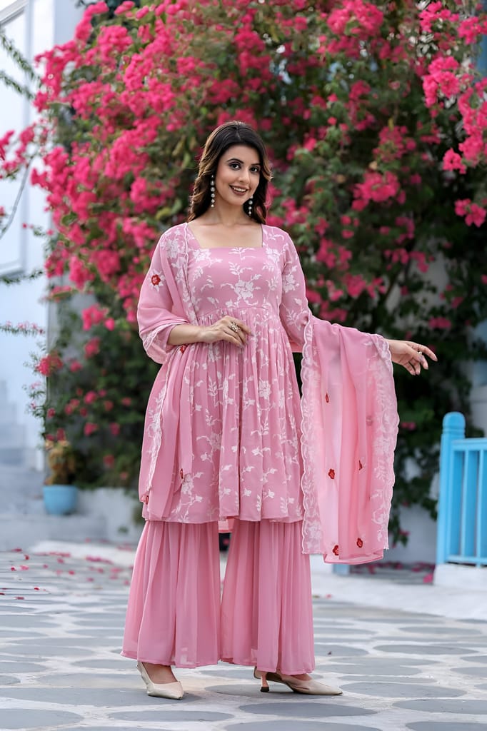 Pink Sharara Suit Set Ready to wear indian salwar kameez Dupatta for women anarkali designer pakistani dresses Festival 3 piece