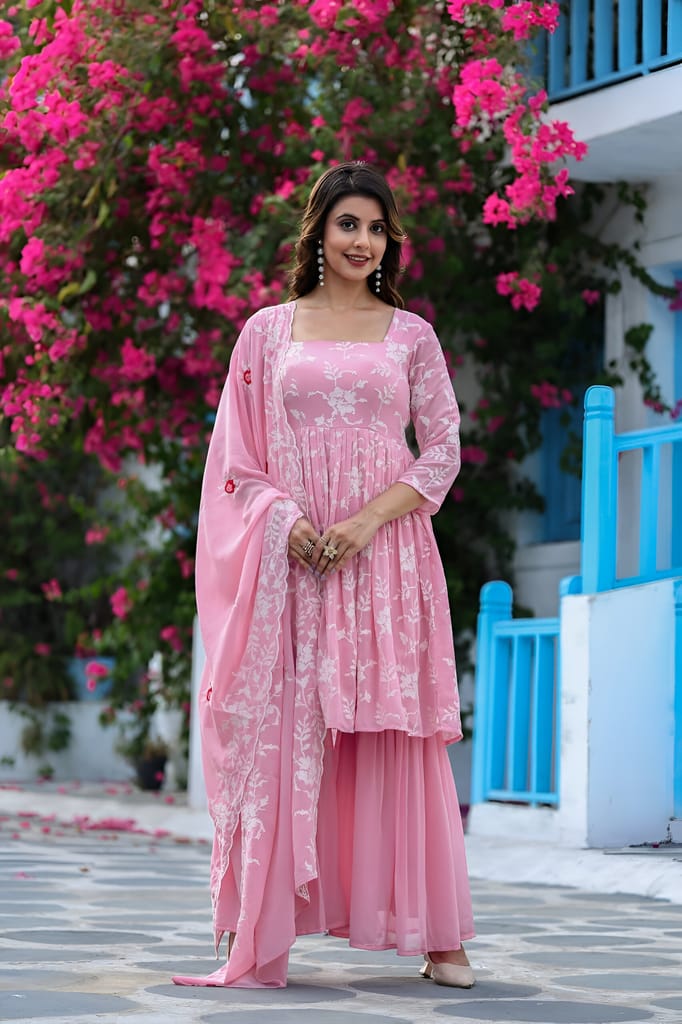 Pink Sharara Suit Set Ready to wear indian salwar kameez Dupatta for women anarkali designer pakistani dresses Festival 3 piece