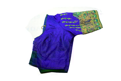  Women's Blue Embroidered Silk Saree Blouse