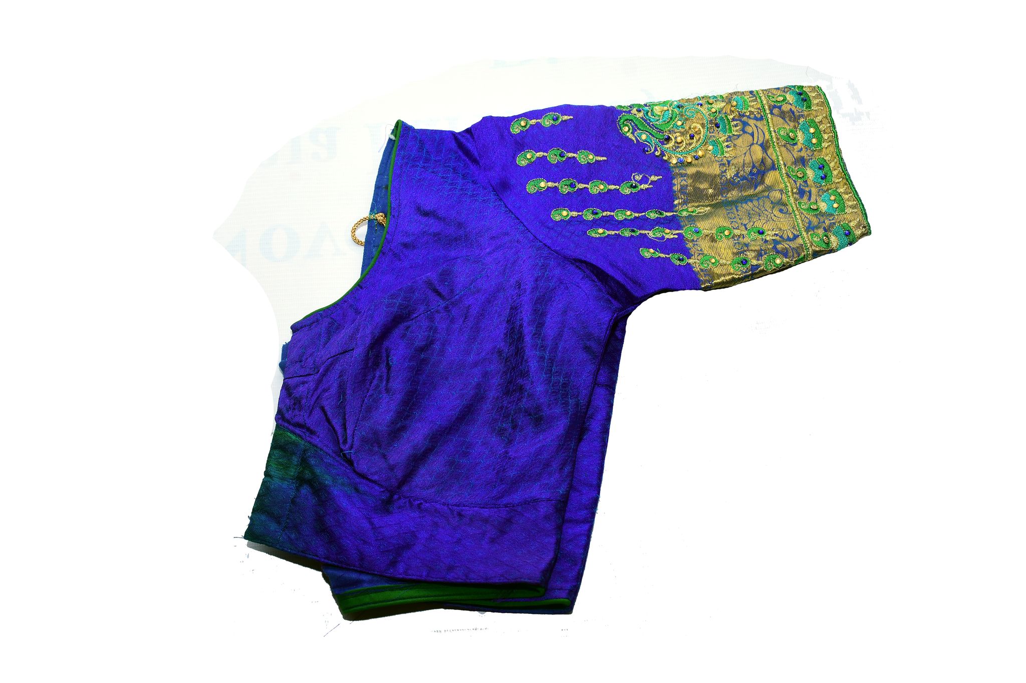 Women's Blue Embroidered Silk Saree Blouse
