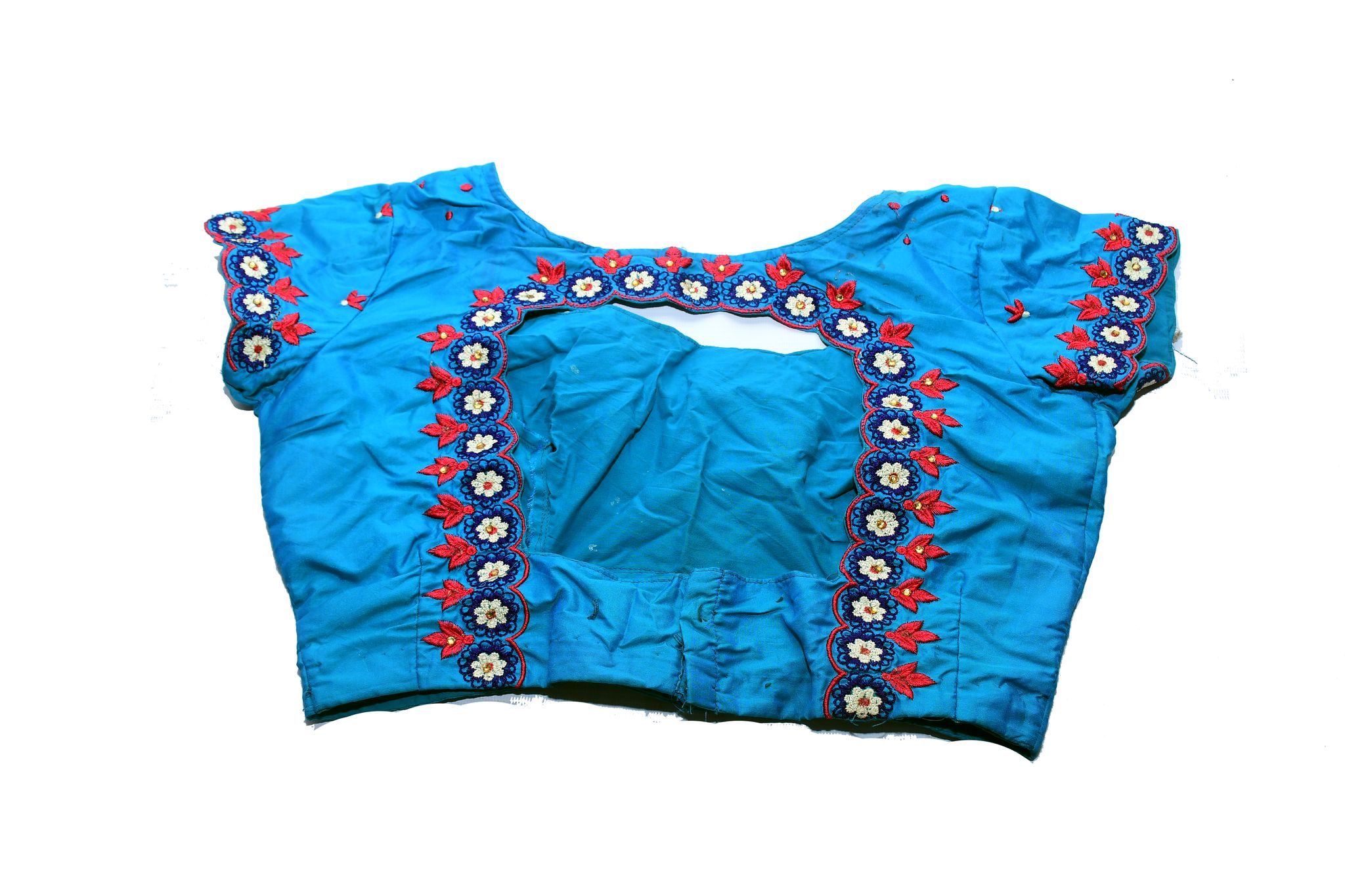 Sleeveless Blue Embroidered Blouse