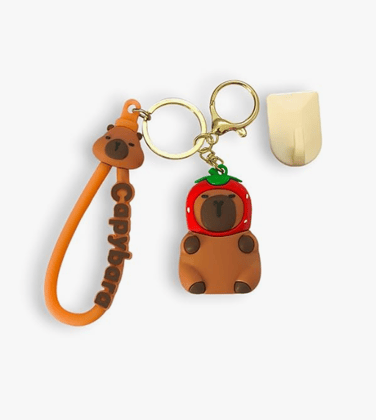DGTAL GUMTI Capybara Green Vest Themed Keychain Set with Key Holder and Gold ring