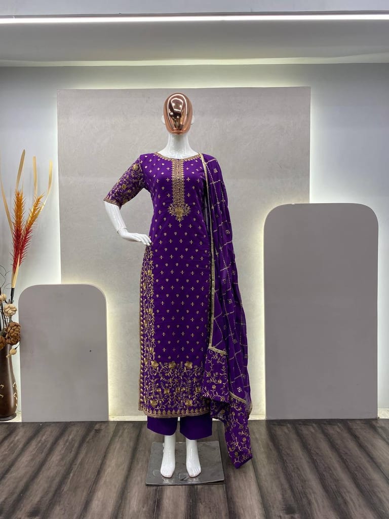 Best Women Eid Special Faux Georgette Embroidered Suit with Stitched Pant and Dupatta -Red 2025 