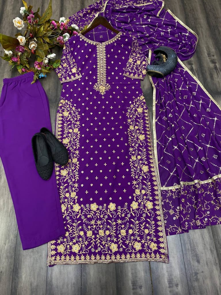 Best Women Eid Special Faux Georgette Embroidered Suit with Stitched Pant and Dupatta -Red 2025 