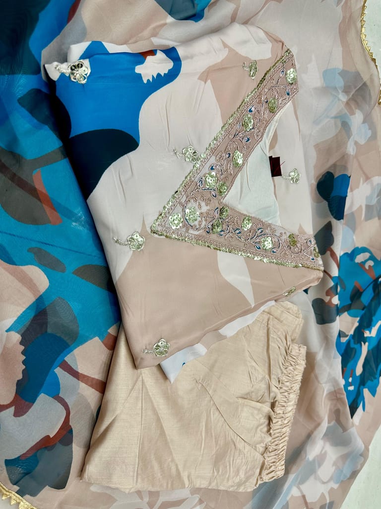 Affordable Women Peachy Bliss: Embroidered Crepe Kurta Set with Floral Printed Dupatta 2025 at S