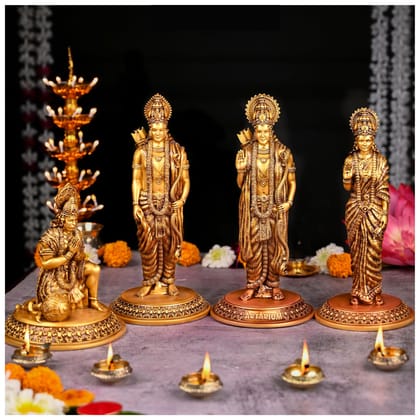 Artarium Lord Ram Darbar Murti | Rama Sita Lakshman Hanuman Statue | Ram Parivar Murti for Home/Office (Ram Darbar Antique 12 Inch)