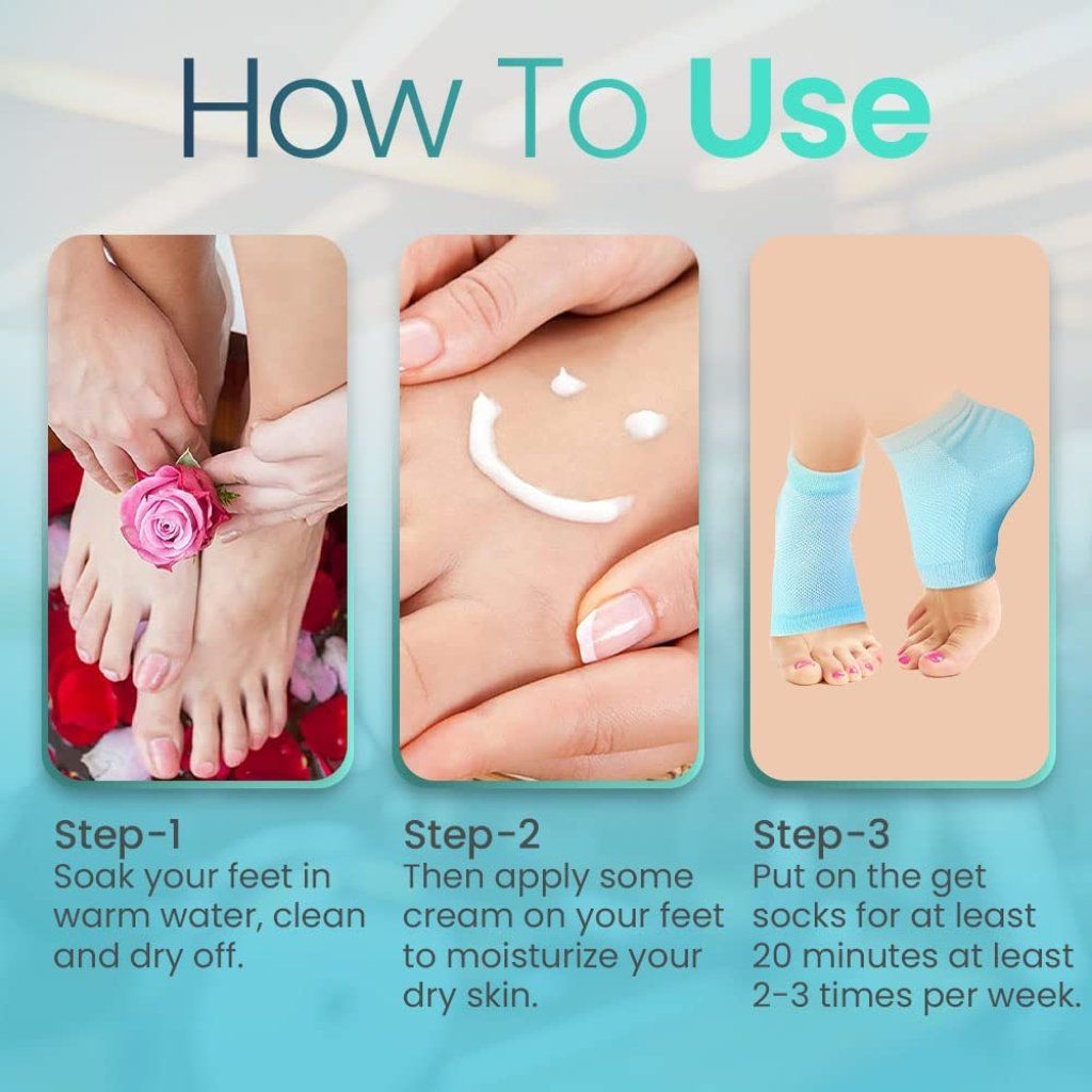 WUGO::Moisturizing Socks and Silicone Heel Protectors Combo Pain Relief Dry Hard Cracked Repair Cream Foot Care Spa Gel Socks Swelling & Plantar Fasciitis Foot Care Ankle Safety For Girls, Women, Men (Multi-color)