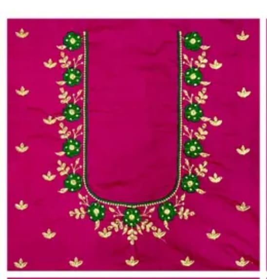 Pink and green embroidered blouse with floral motifs