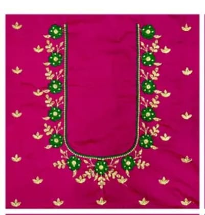  Pink and green embroidered blouse with floral motifs