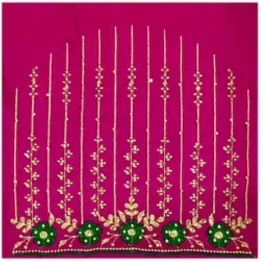 Pink and green embroidered blouse with floral motifs