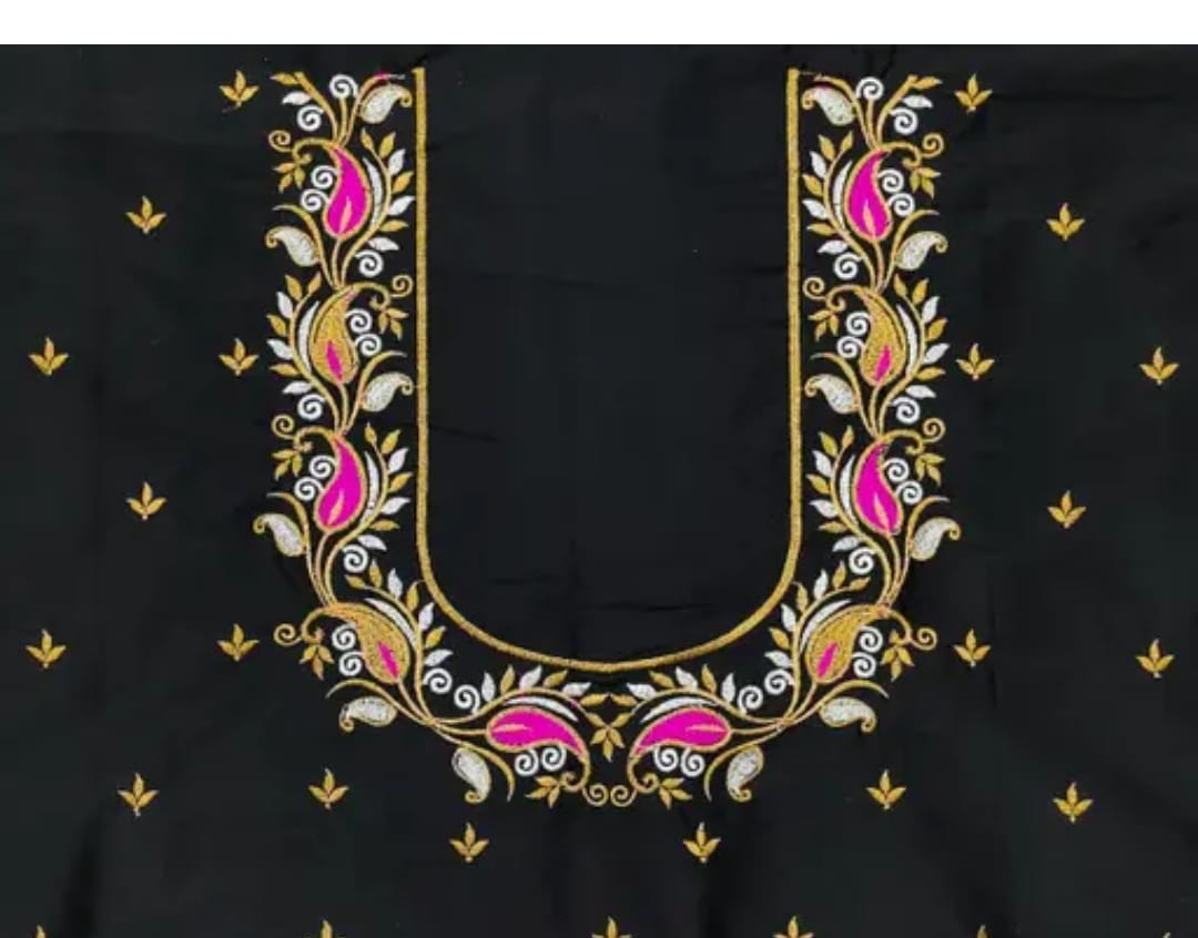  Black Cotton Zari and Resham Thread Embroidery Blouse Neck Design