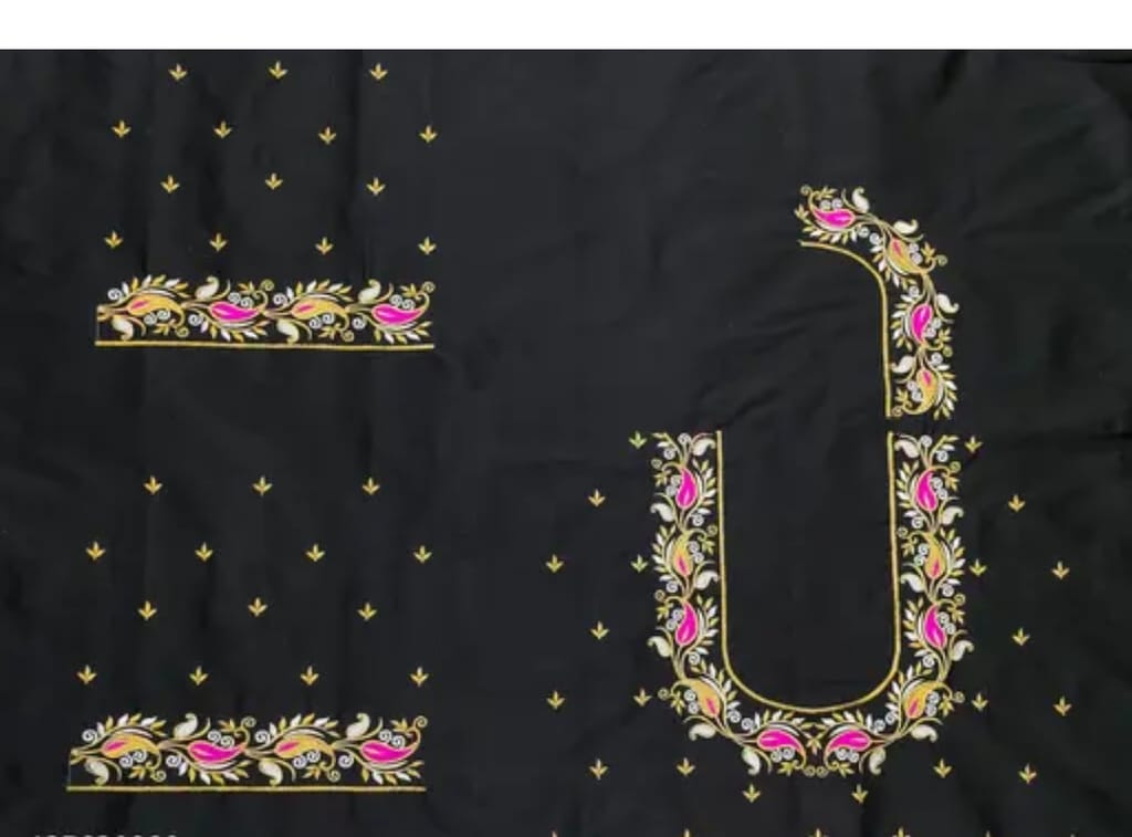 Black Cotton Zari and Resham Thread Embroidery Blouse Neck Design