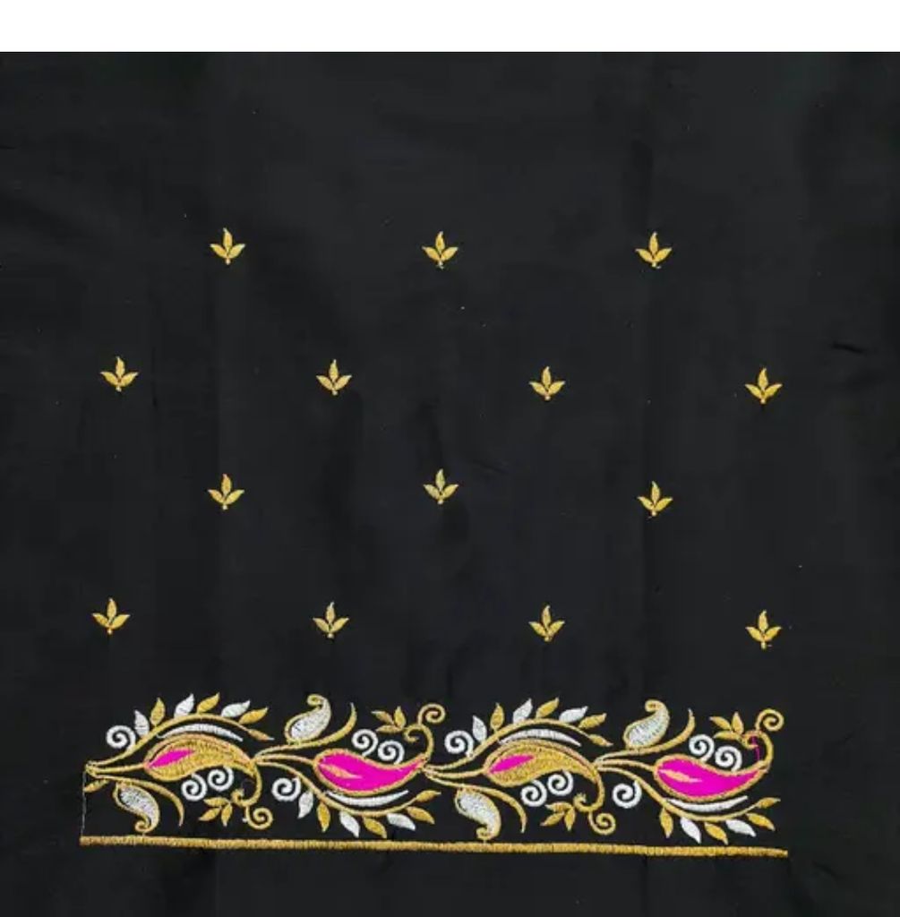  Black Cotton Zari and Resham Thread Embroidery Blouse Neck Design