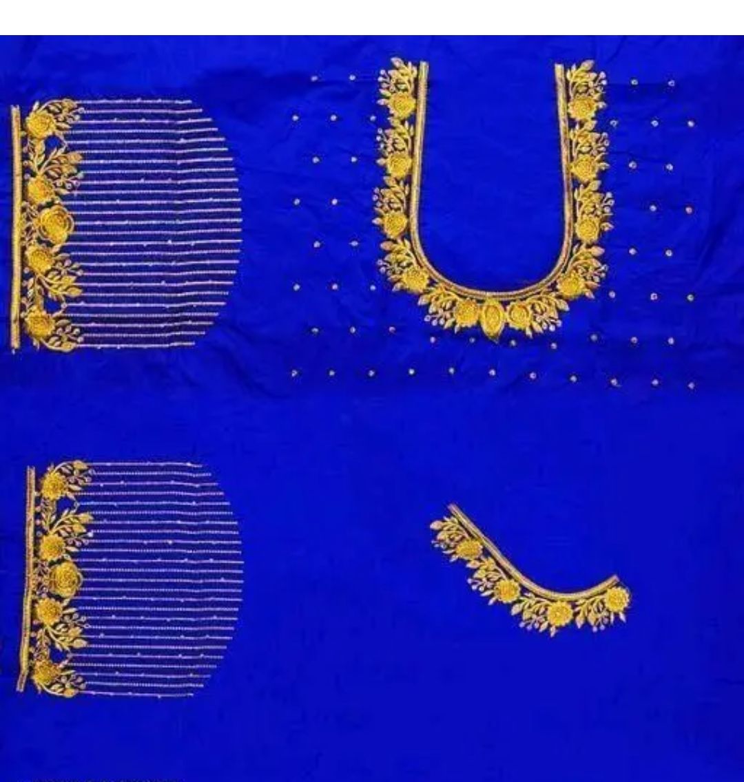 Blue Embroidered Blouse with Floral Motifs