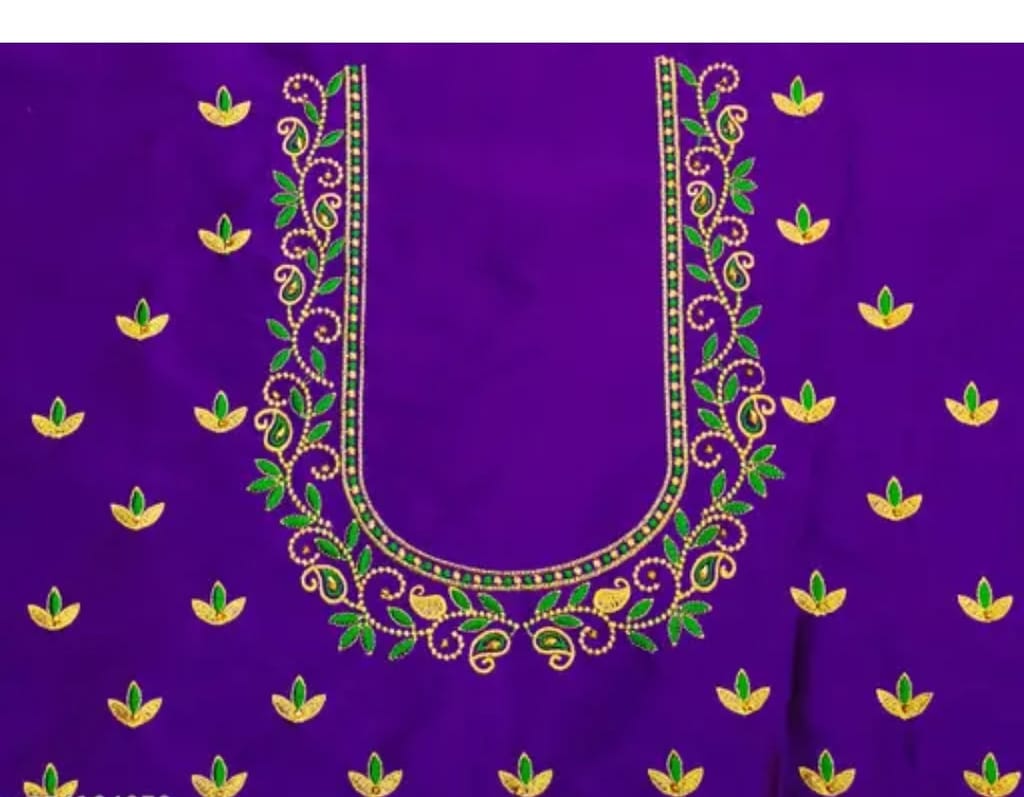 Embroidered Boat Neck Blouse Design With Floral Motifs