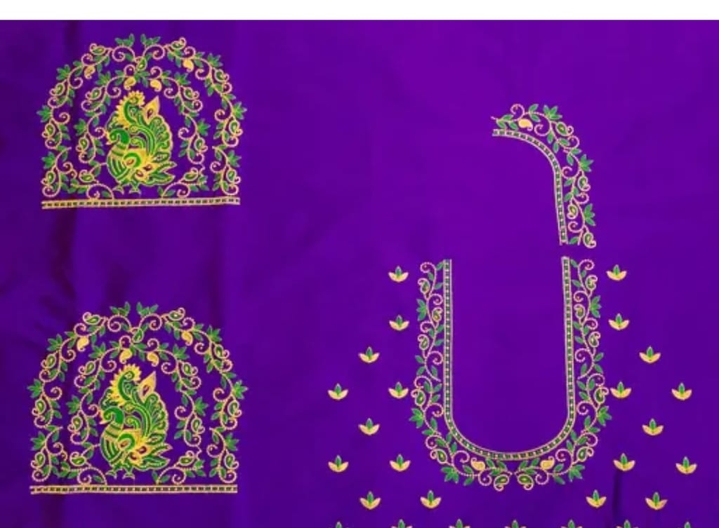 Embroidered Boat Neck Blouse Design With Floral Motifs