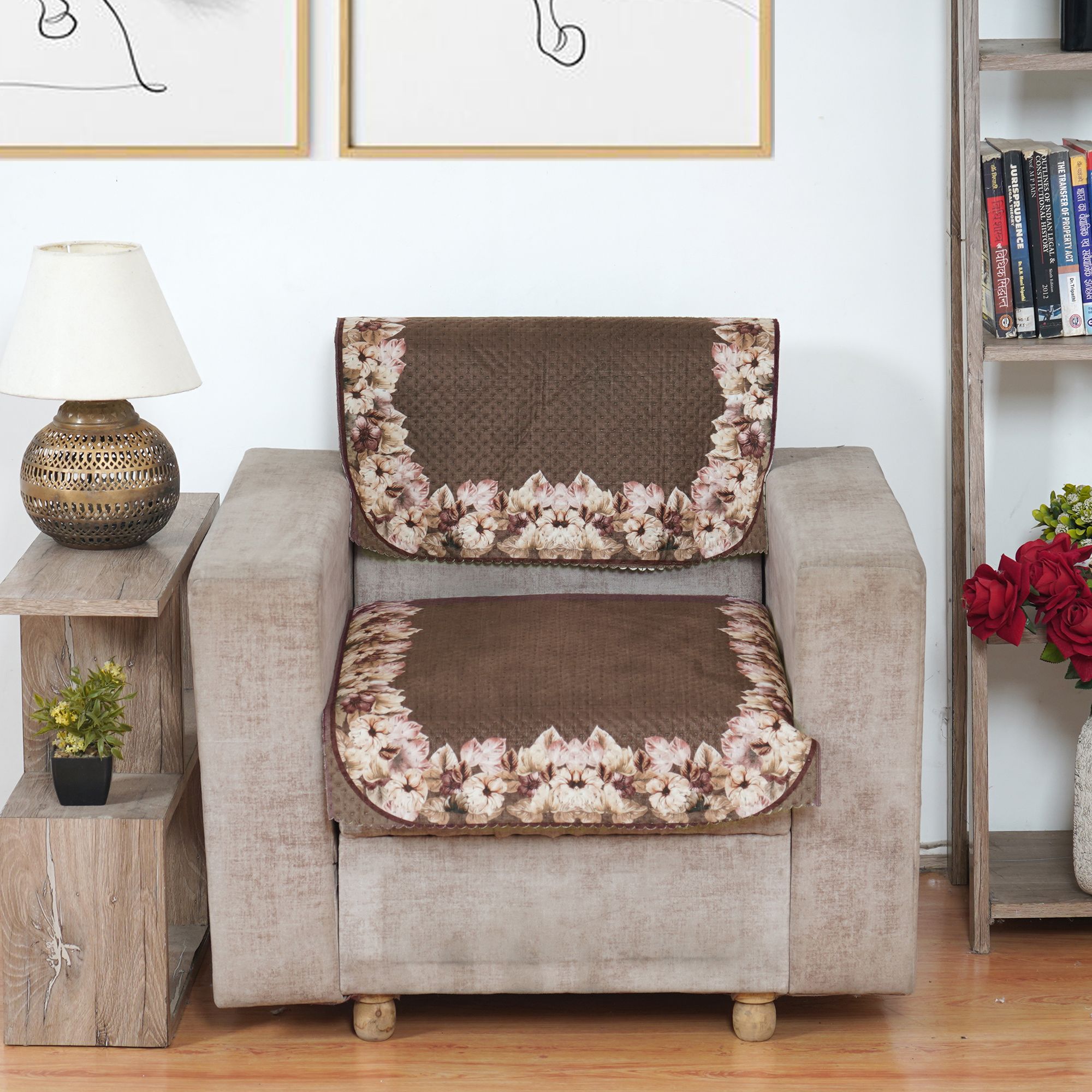 Fabricasa Modern Quilted Reversible Velvet Sofa Cover- Brown 3 Seater