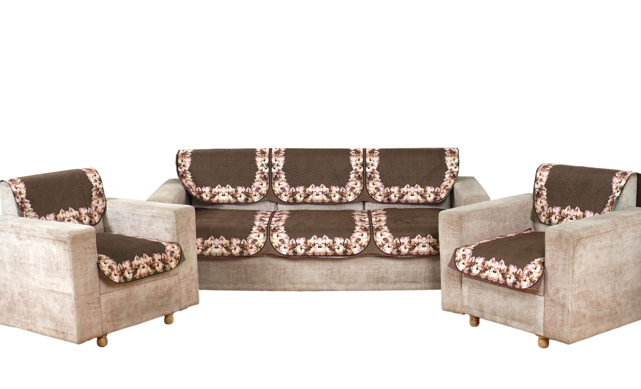 Fabricasa Modern Quilted Reversible Velvet Sofa Cover- Brown 5 Seater