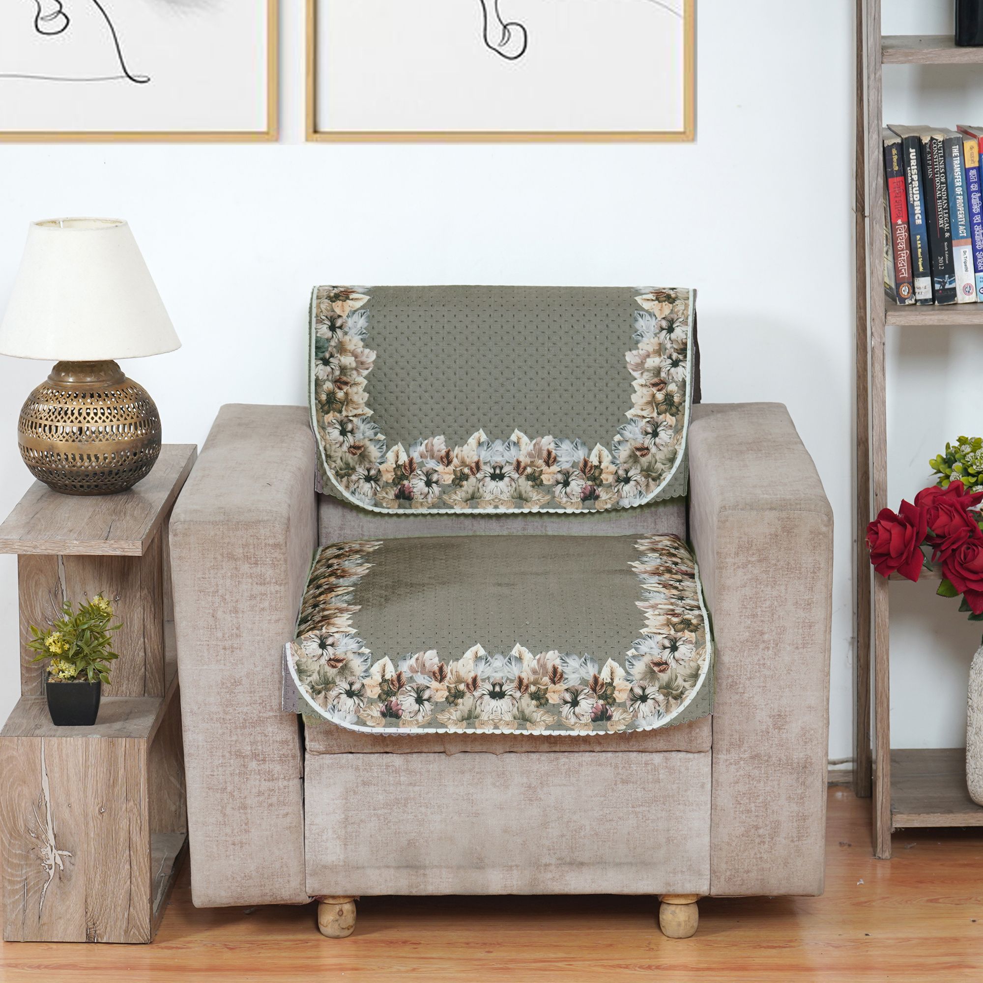 Fabricasa Modern Quilted Reversible Velvet Sofa Cover- (Mouse Colour 1 Seater)