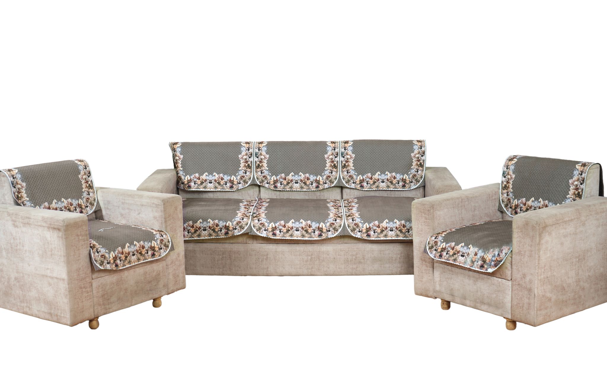 Fabricasa Modern Quilted Reversible Velvet Sofa Cover- (Mouse Colour 5 Seater)