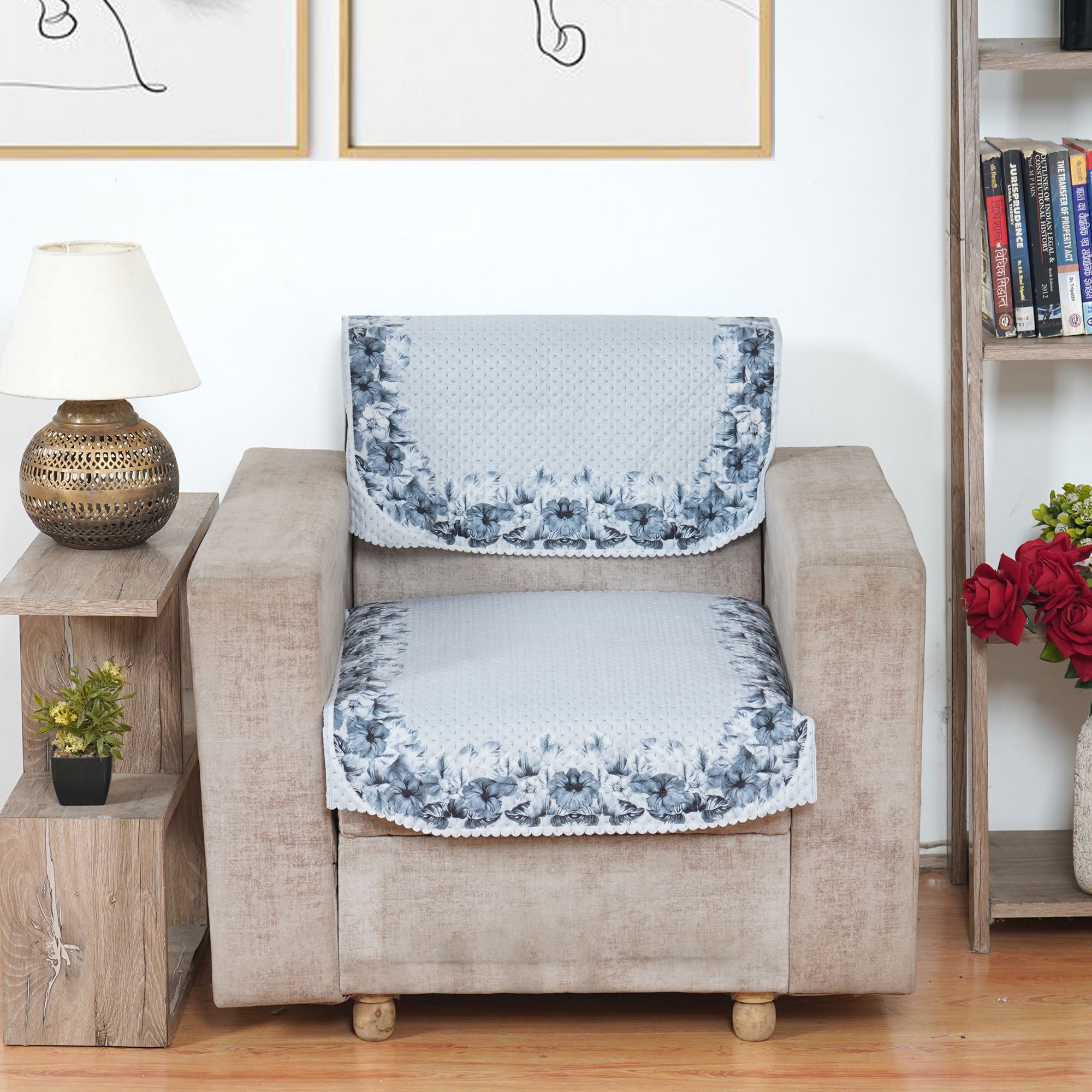 Fabricasa Modern Quilted Reversible Velvet Sofa Cover- Grey 1 Seater