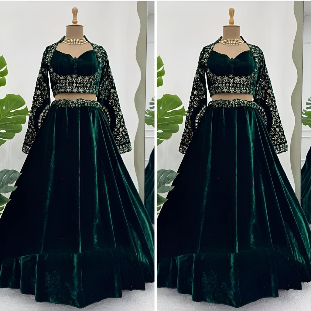 Green Lehenga Choli Readymade Stitched For Wedding Women Partywear Skirt Ready To Wear