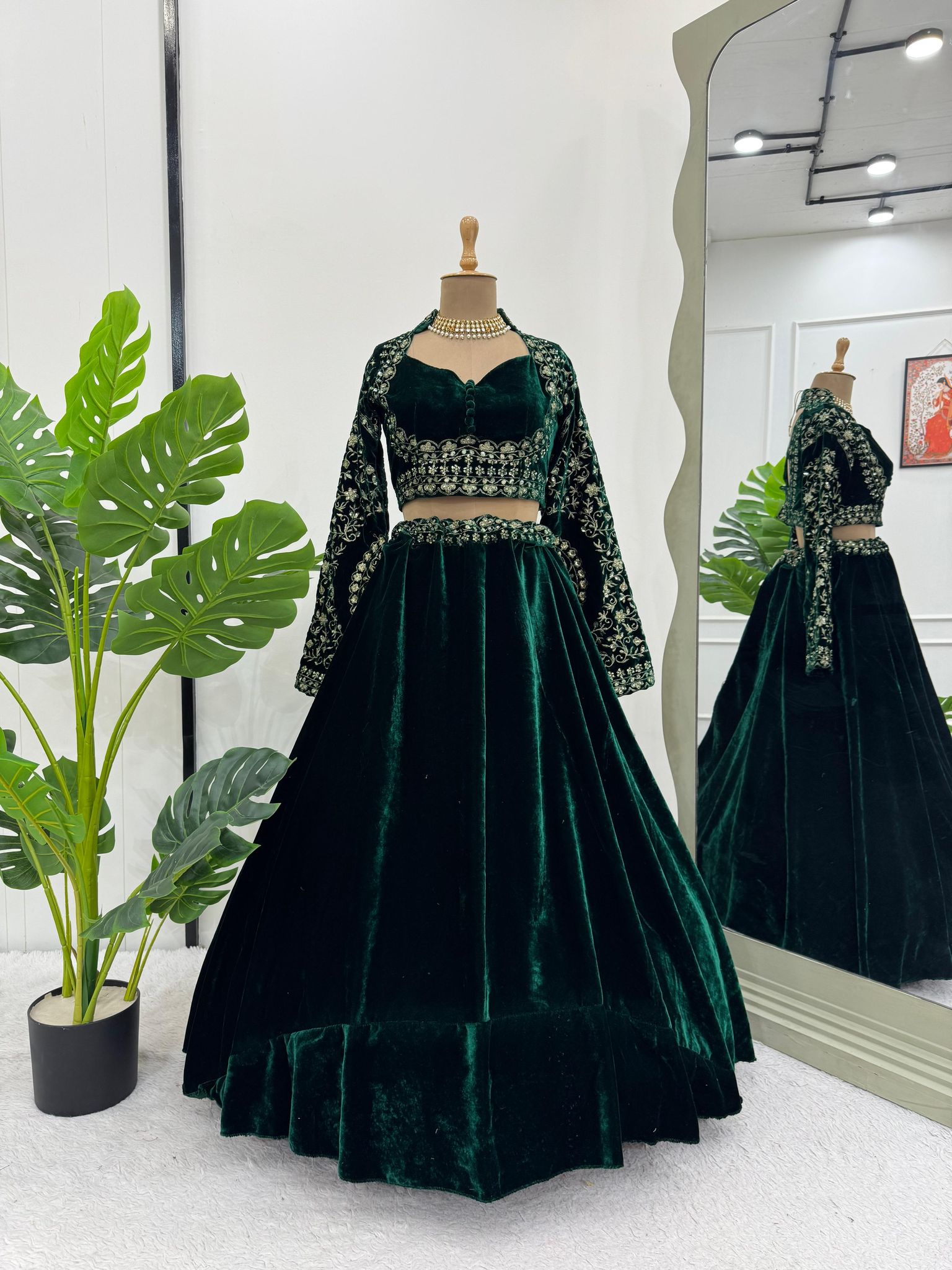 Green Lehenga Choli Readymade Stitched For Wedding Women Partywear Skirt Ready To Wear