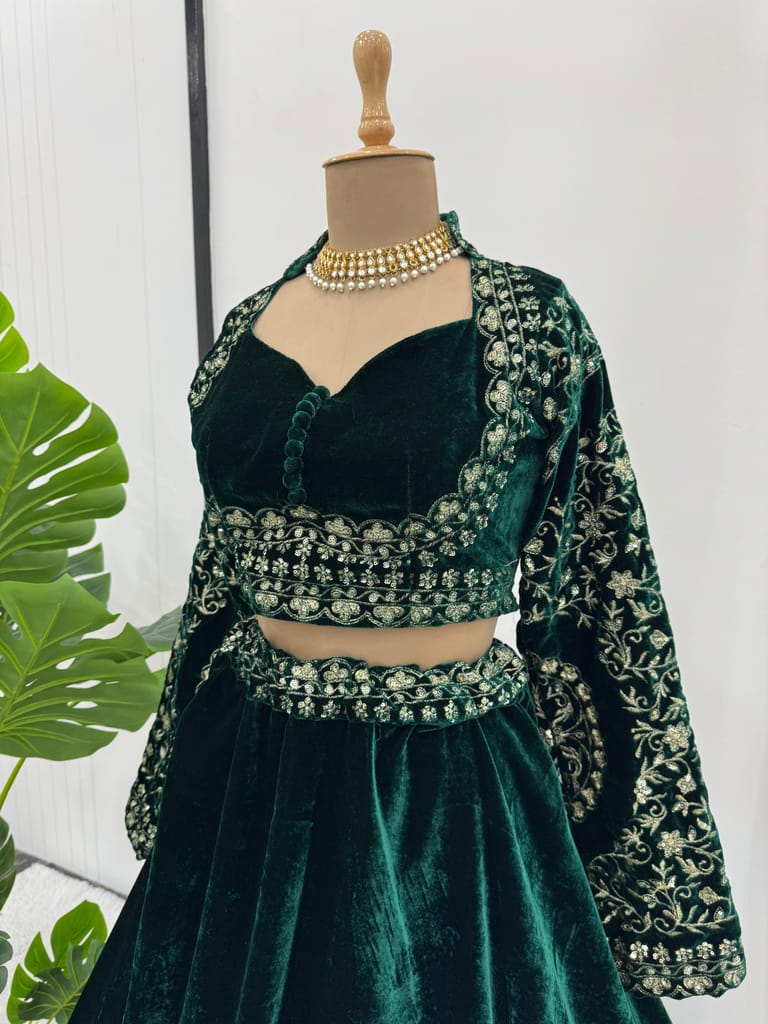 Green Lehenga Choli Readymade Stitched For Wedding Women Partywear Skirt Ready To Wear