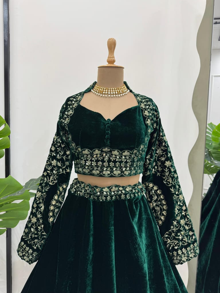 Green Lehenga Choli Readymade Stitched For Wedding Women Partywear Skirt Ready To Wear