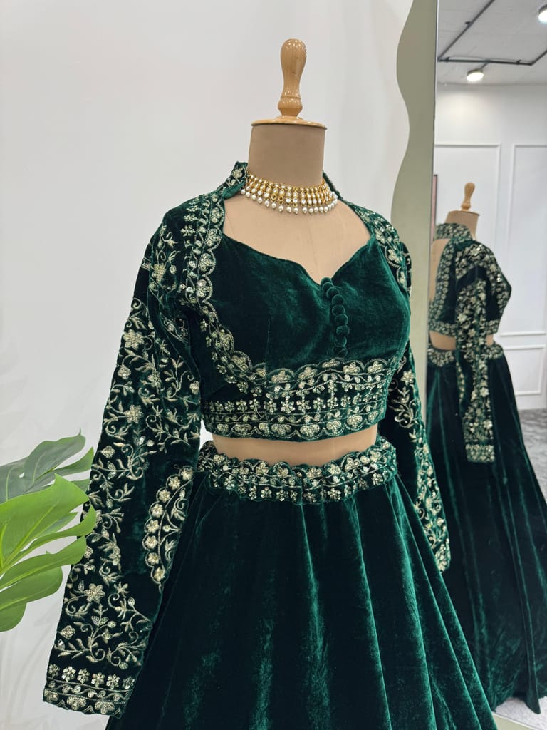 Green Lehenga Choli Readymade Stitched For Wedding Women Partywear Skirt Ready To Wear