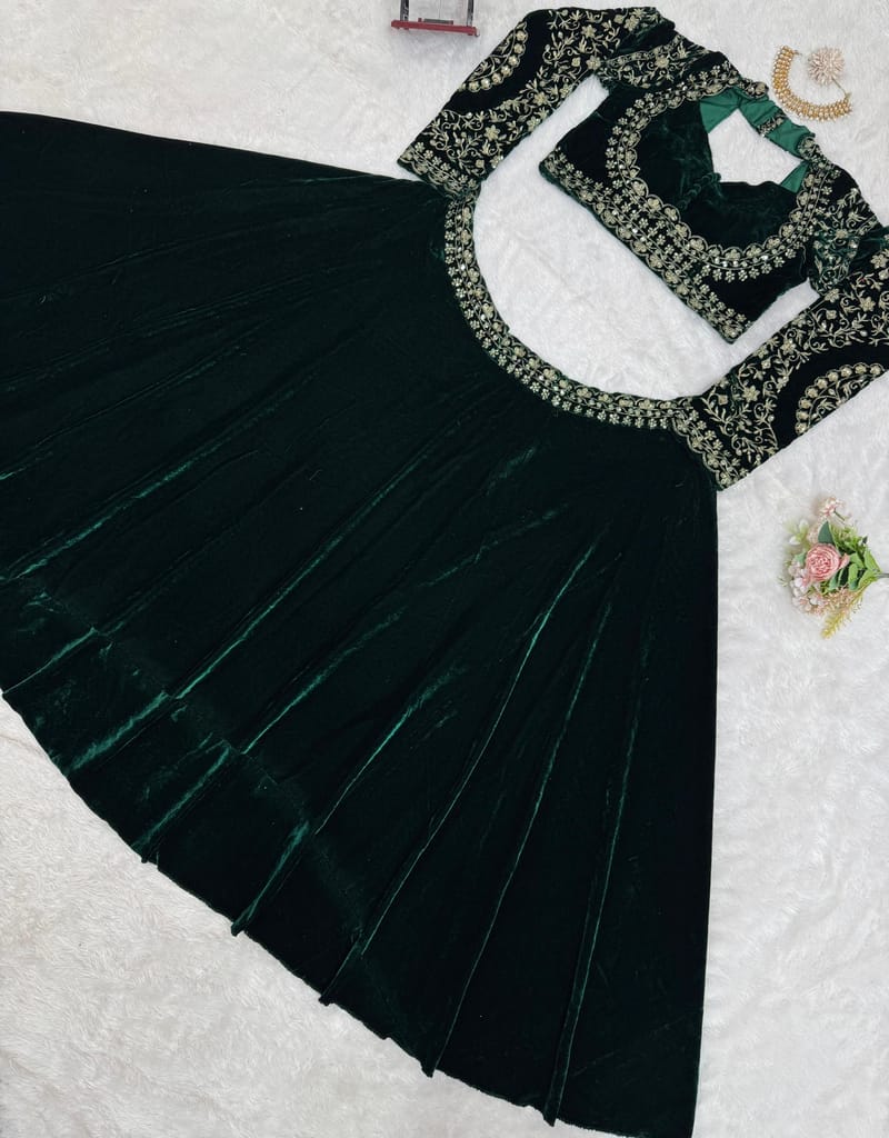 Green Lehenga Choli Readymade Stitched For Wedding Women Partywear Skirt Ready To Wear