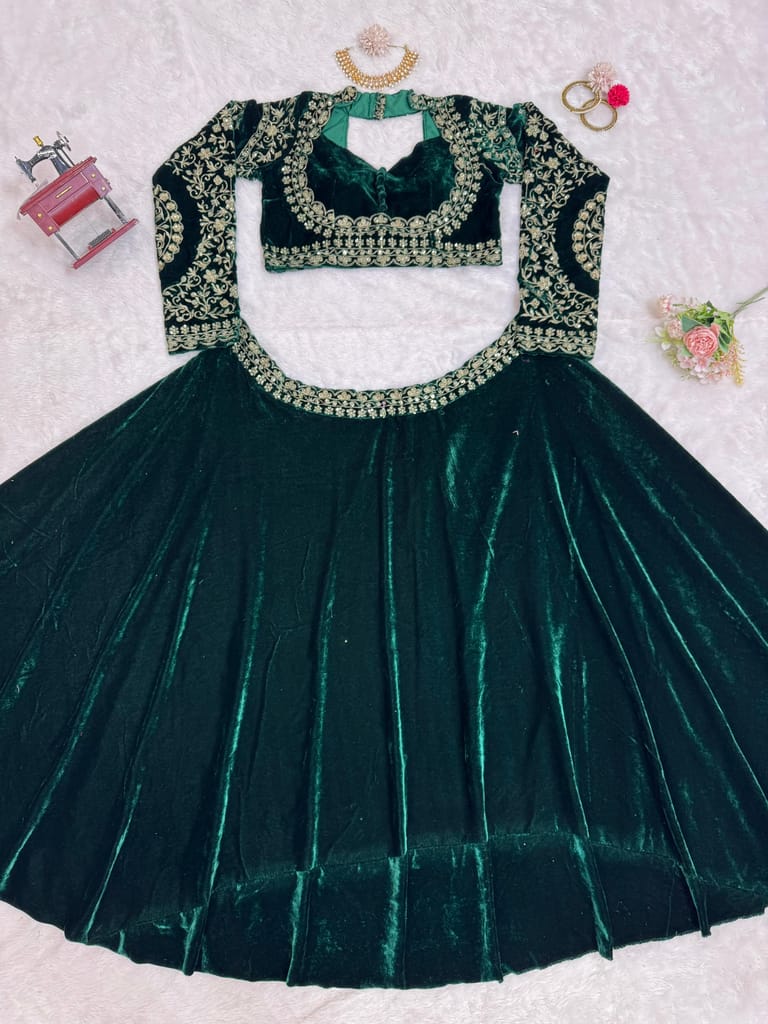 Green Lehenga Choli Readymade Stitched For Wedding Women Partywear Skirt Ready To Wear