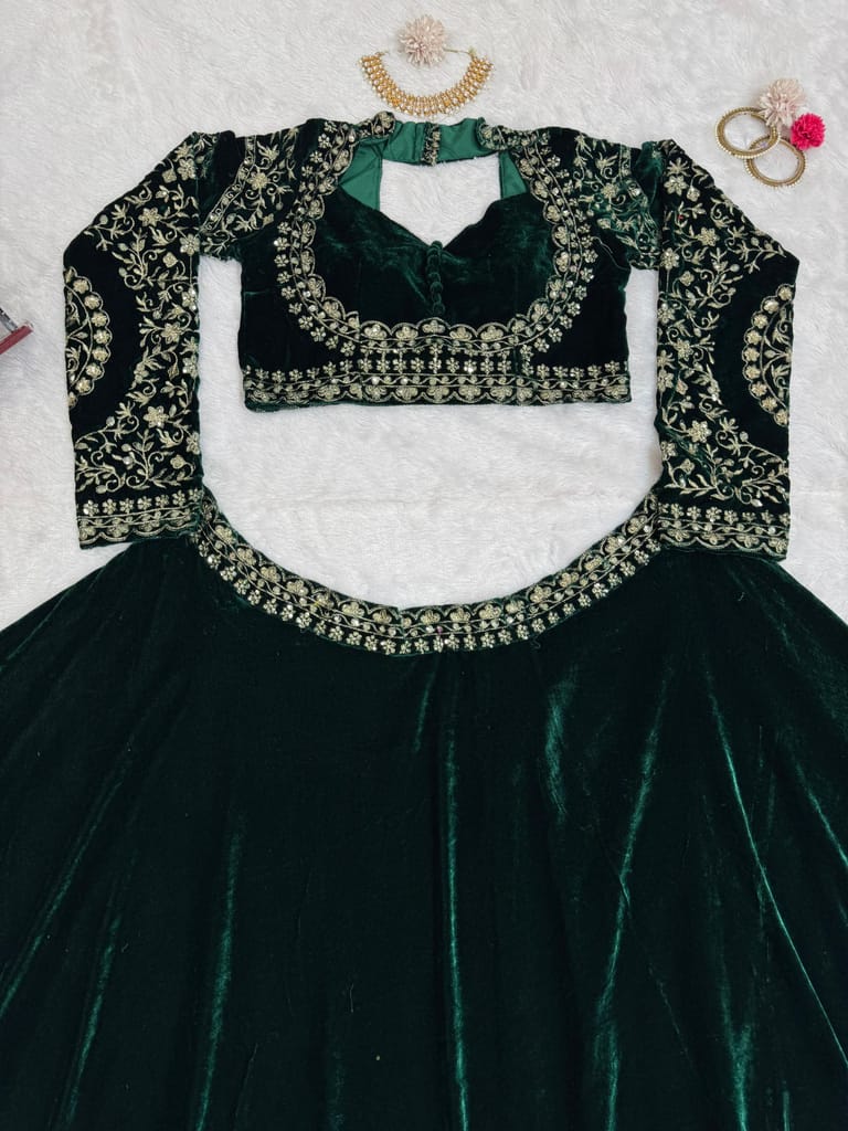 Green Lehenga Choli Readymade Stitched For Wedding Women Partywear Skirt Ready To Wear
