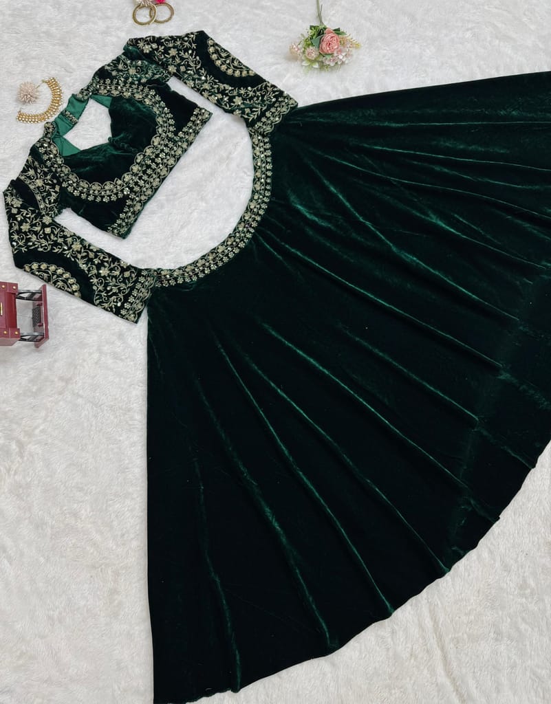 Green Lehenga Choli Readymade Stitched For Wedding Women Partywear Skirt Ready To Wear