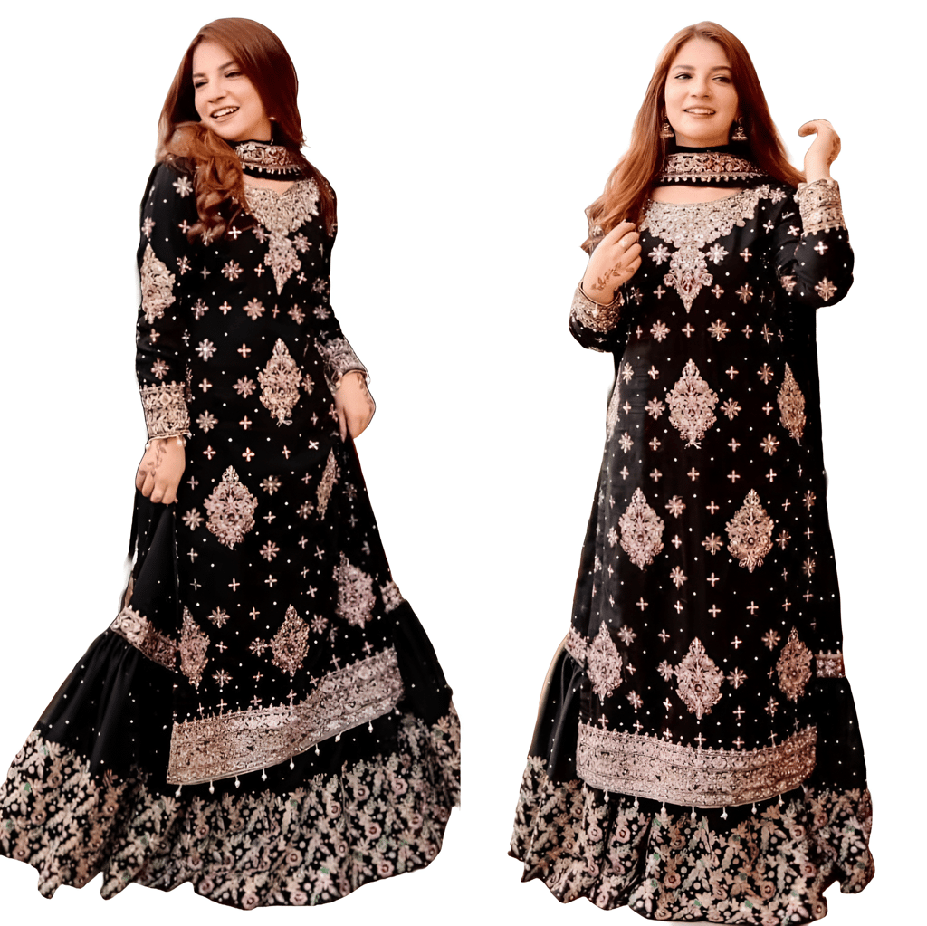 Black Ready to wear indian salwar kameez Dupatta for women anarkali designer pakistani dresses Festival 3 piece Sharara Suit Set