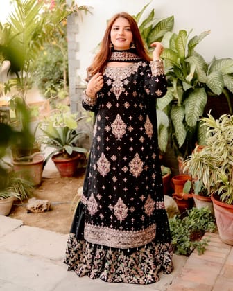 Black Ready to wear indian salwar kameez Dupatta for women anarkali designer pakistani dresses Festival 3 piece Sharara Suit Set